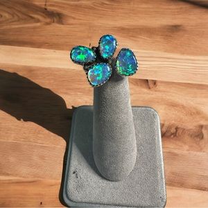Blue Aurora Opals in Solid Sterling Silver Flutter Ring